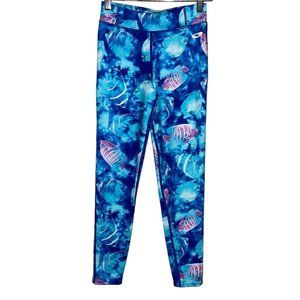 Champion C9 Girls Printed Fish Leggings L 10-12 Blue Pink Duo Dry Pullon Bright